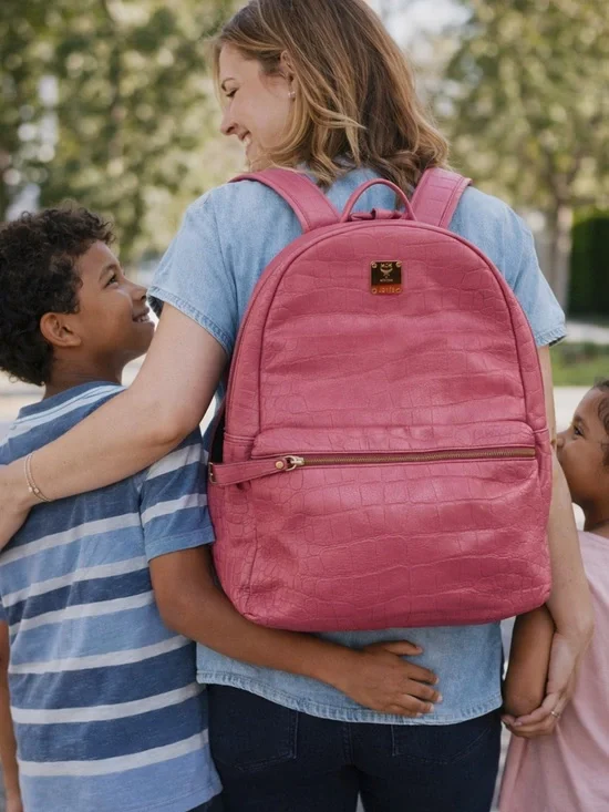 MCM Stark Large Fuchsia Croc-Embossed Leather Full Size Backpack - Picture 4 of 14